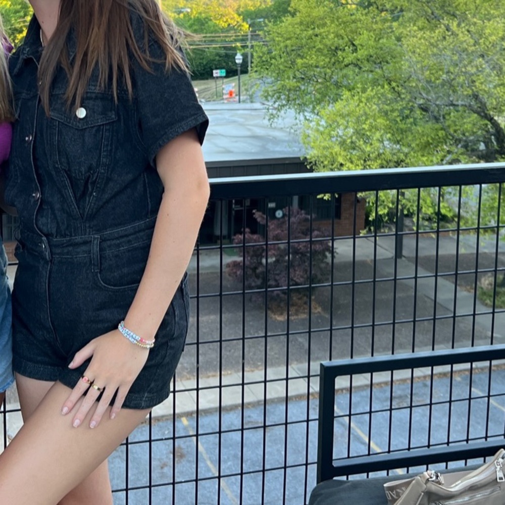 Washed denim romper